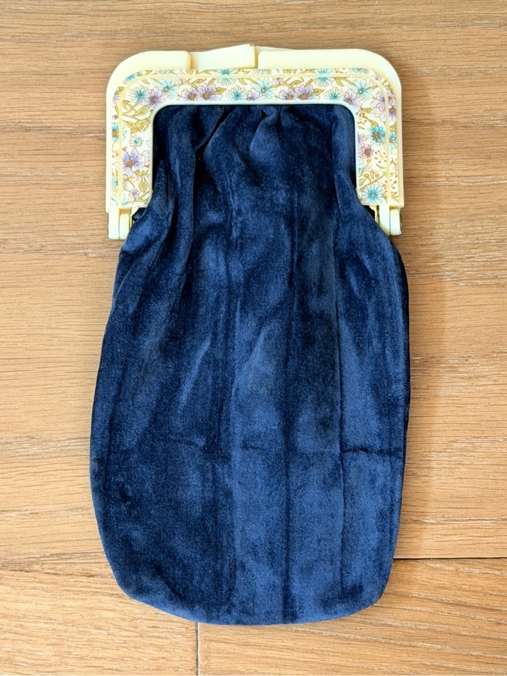 VTG 70s Roger Gimbel Navy Velvet Kiss Lock Pouch Glasses Floral Lucite Frame MCM